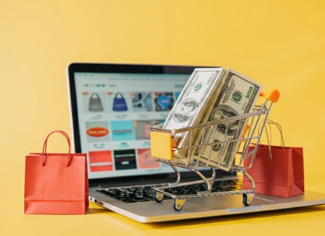 Shopping cart on a laptop
