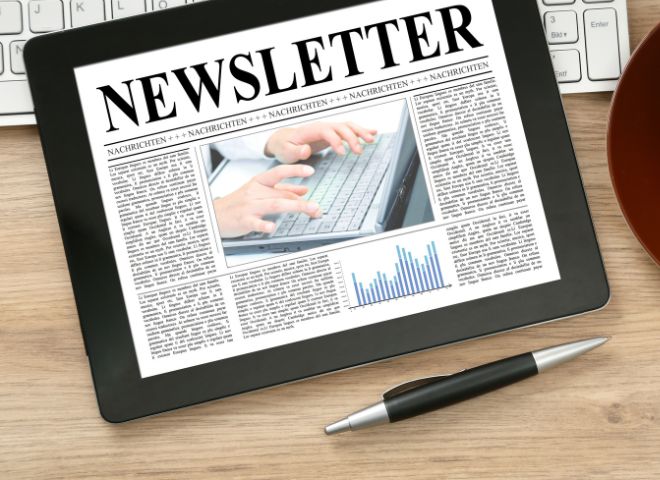 Newsletter being viewed on an iPad