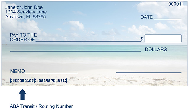 Example check showing routing number
