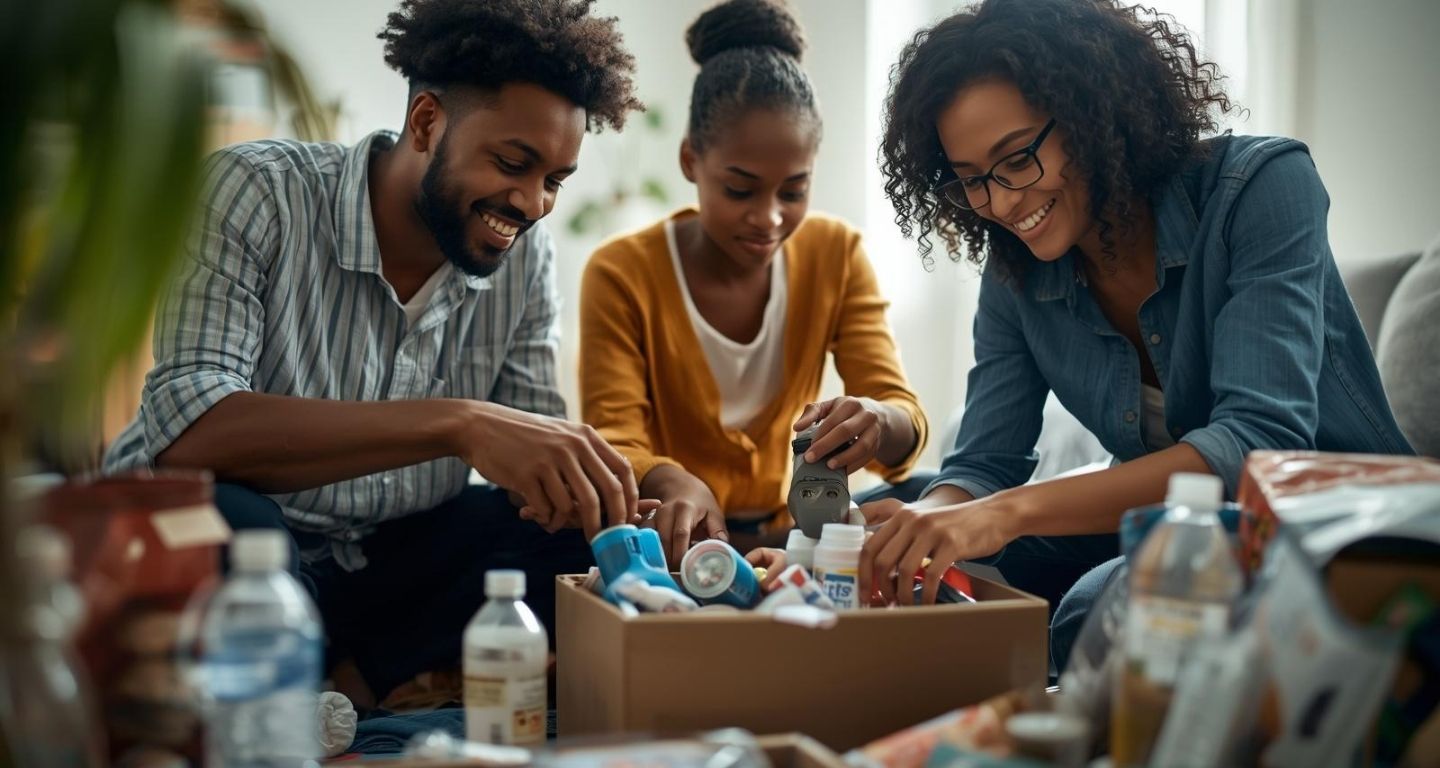 Family packing emergency supplies