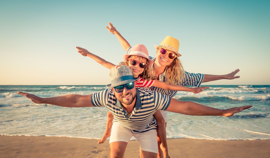 family at amusement park