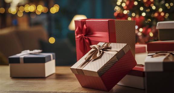 Christmas tree and gifts in the living room